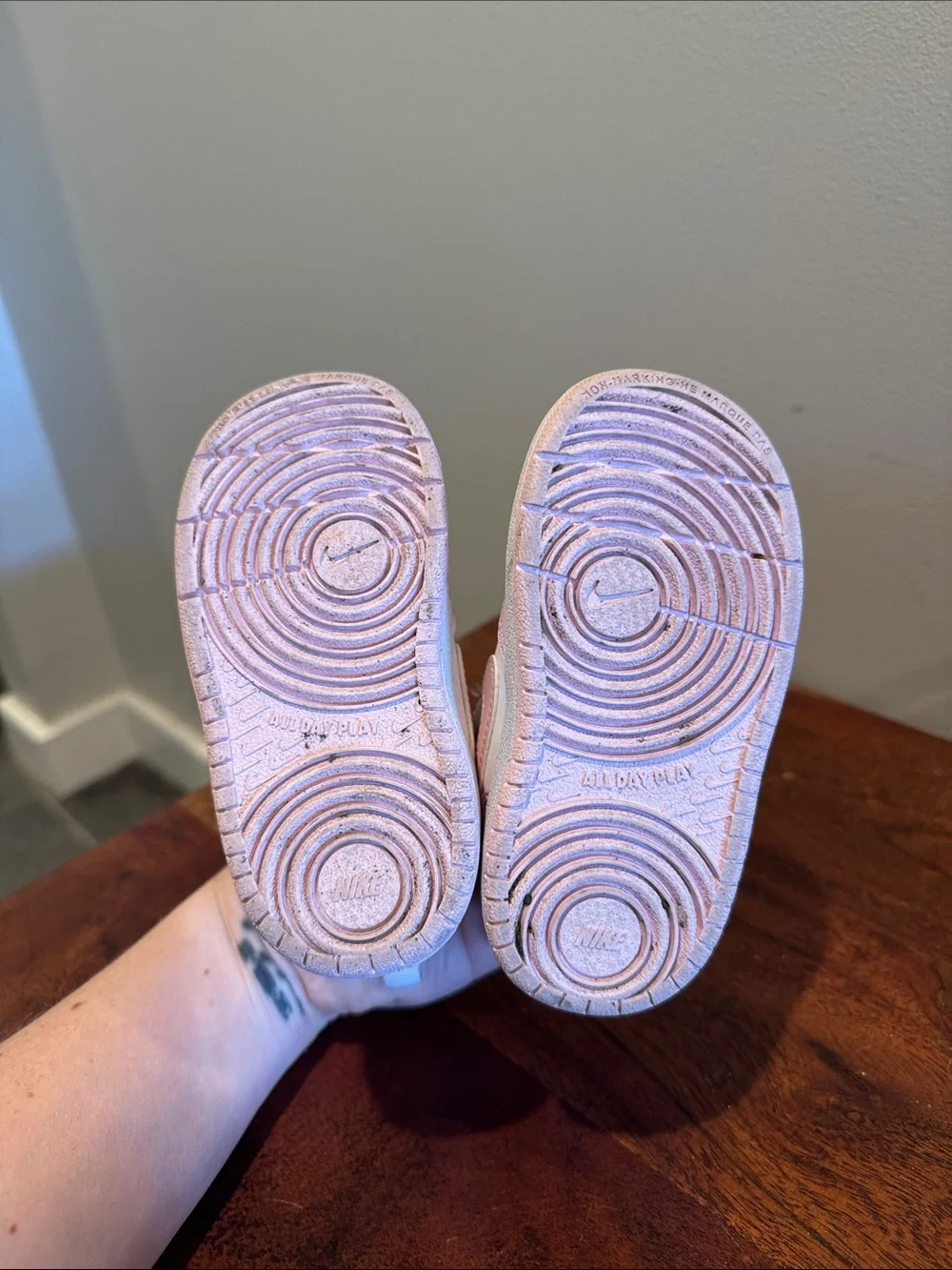 Nike Kids White and Light Pink Velcro Sneakers